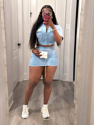 Ribbed Crop Top Skirt Set