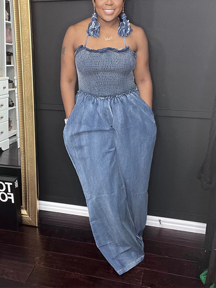Halter Sleeveless Wide Leg Jumpsuits