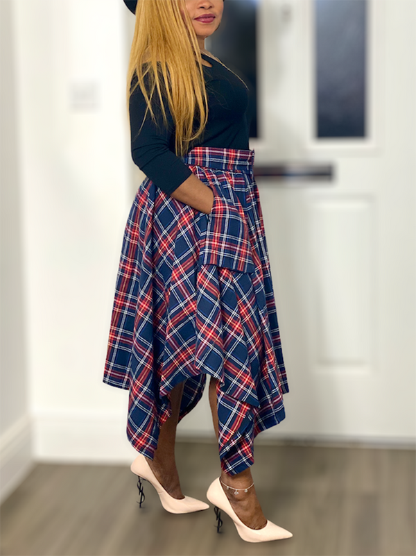 Asymmetric Plaid Midi Skirts