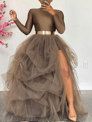 High Waisted Slit Tulle Skirts