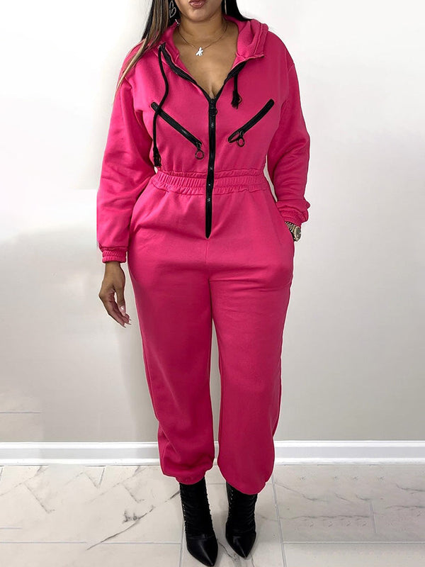 Hooded Zip-Up Jumpsuits