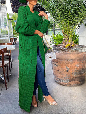 Knitted Solid Pocket Sweater Cardigans