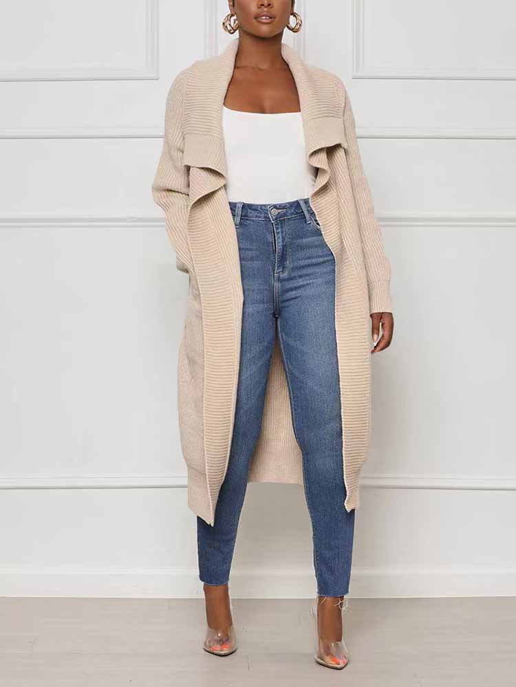 Knitted Solid Open Front Cardigans