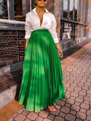Solid Color High Waist Pleated Skirts