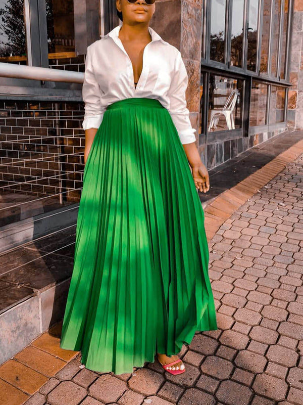 Solid Color High Waist Pleated Skirts