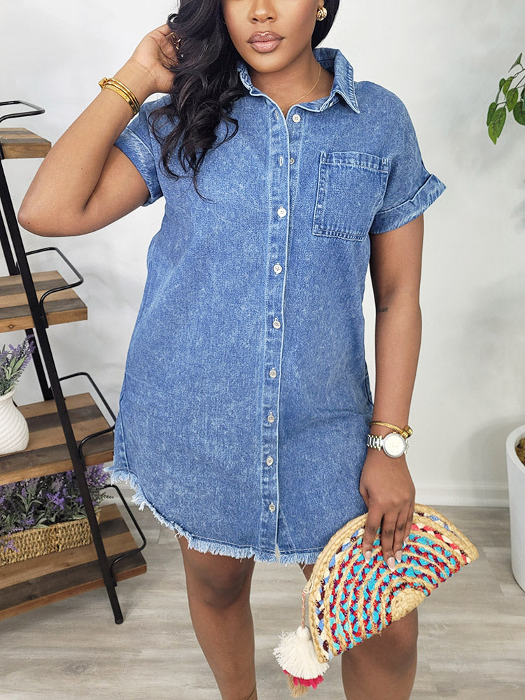 Raw Hem Denim Shirt Dresses