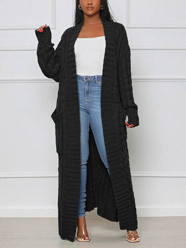 Knitted Solid Pocket Sweater Cardigans