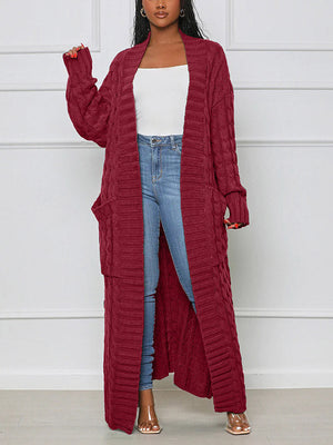 Knitted Solid Pocket Sweater Cardigans