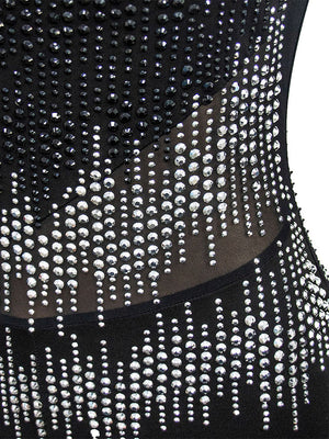 Mock Neck Rhinestone Mesh Jumpsuits