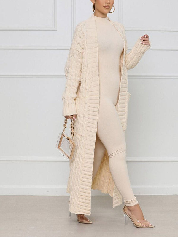 Knitted Solid Pocket Sweater Cardigans