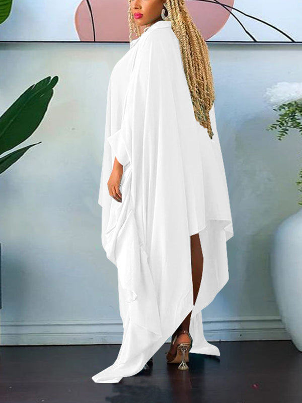Batwing Sleeve Asymmetrical Shirt Dresses