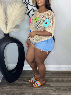 Beach Floral Crochet Knit Tops