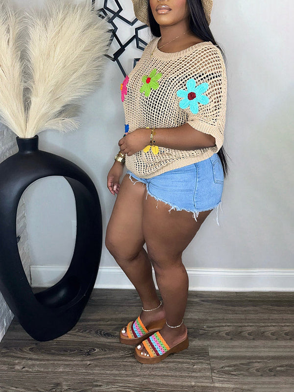 Beach Floral Crochet Knit Tops