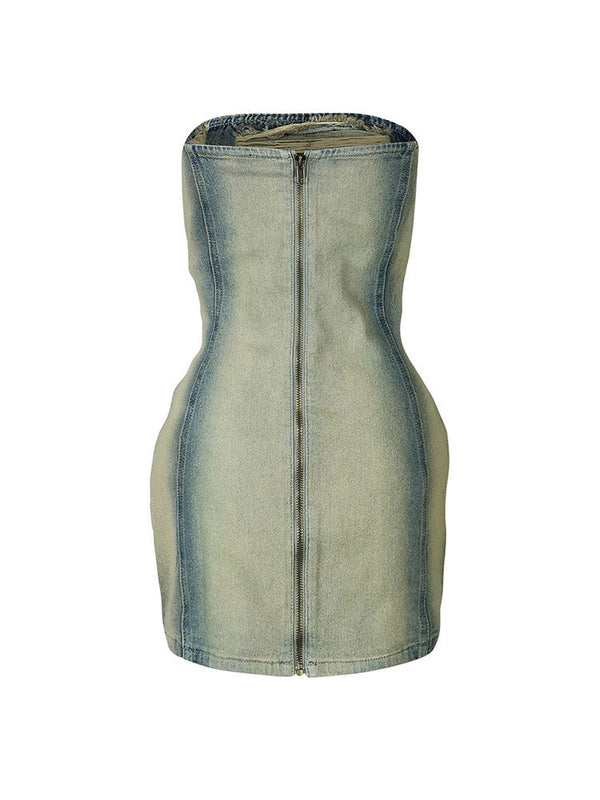 Washed Distressed Tube Mini Dresses