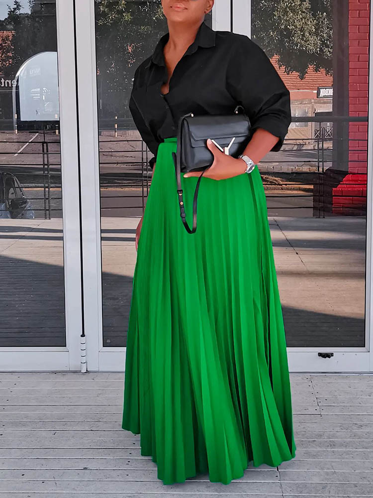 Solid Color High Waist Pleated Skirts