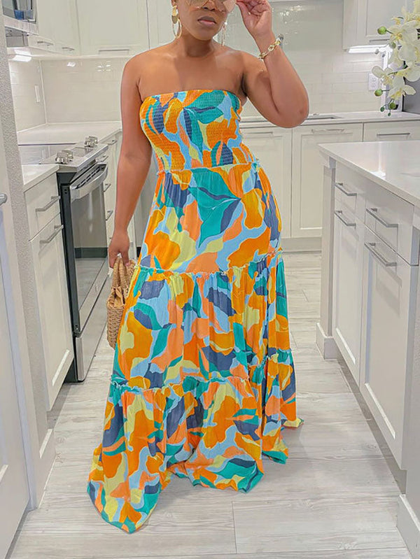 Printed Strapless Maxi Dresses