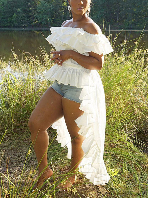 Off Shoulder Ruffled Traling Tops