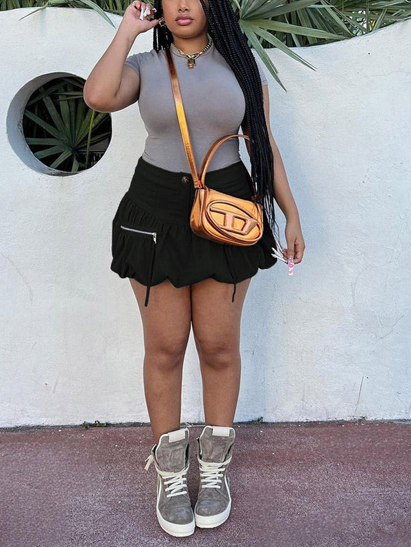 Zipper Puffy Mini Skirts