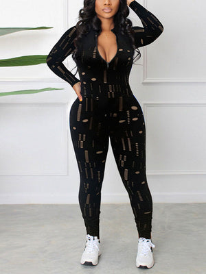 Distressed Zip Front Jumpsuits