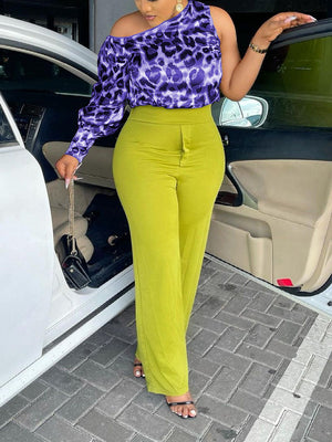 One Sleeve Leopard Tops