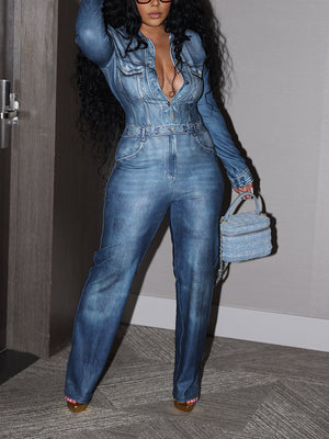 Denim Print Jumpsuits
