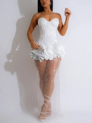 Strapless Sequin Mesh Dresses