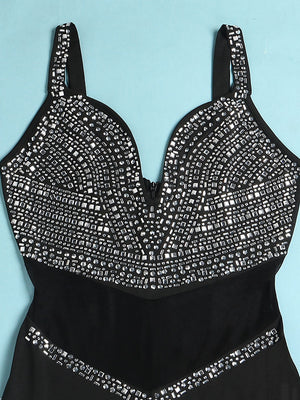 Rhinestone Mesh Contrast Jumpsuits