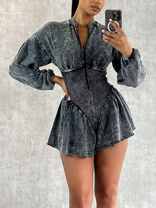 Zipper Corset Rompers