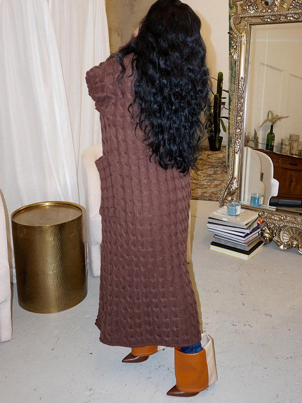 Knitted Solid Pocket Sweater Cardigans