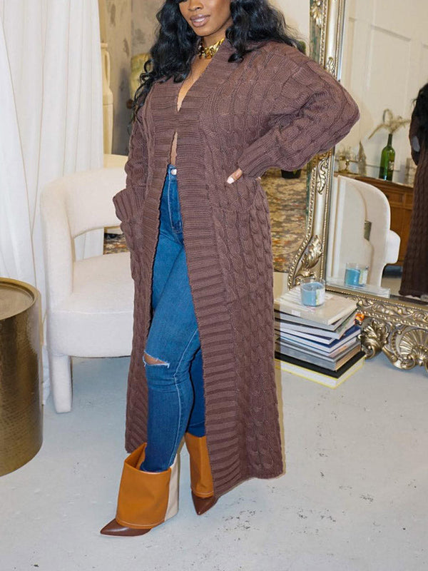 Knitted Solid Pocket Sweater Cardigans