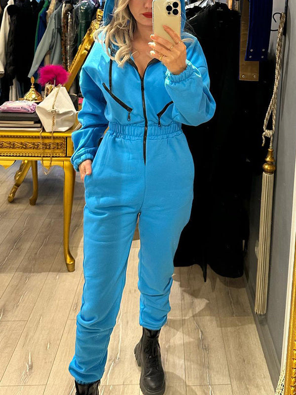 Hooded Zip-Up Jumpsuits
