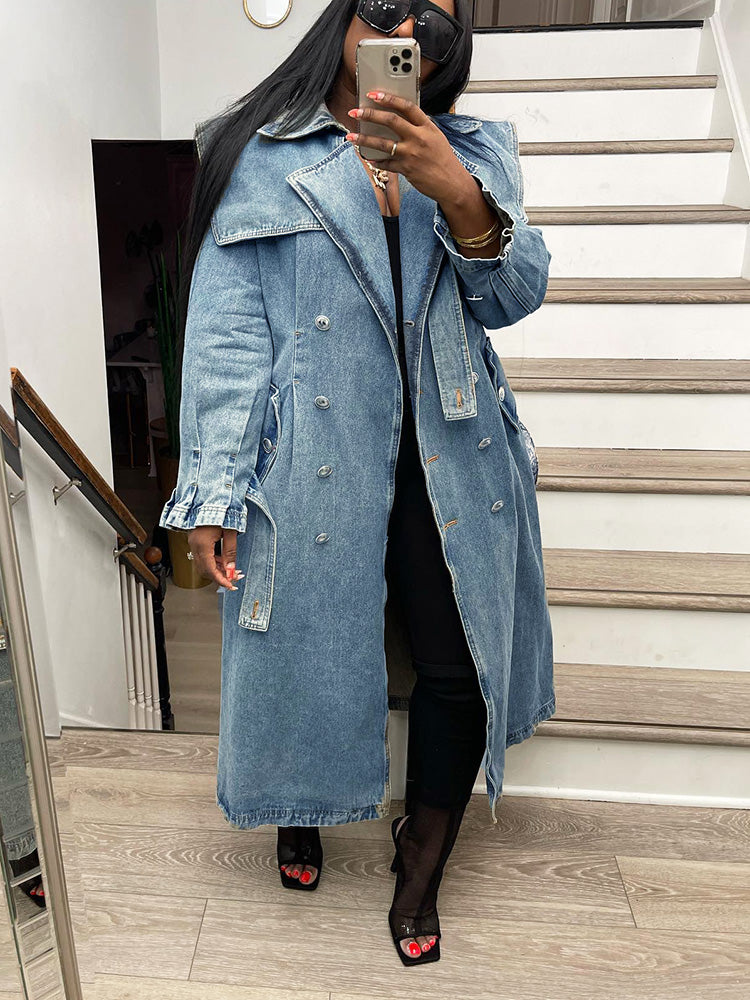 Double-Breasted Denim Trench Coats