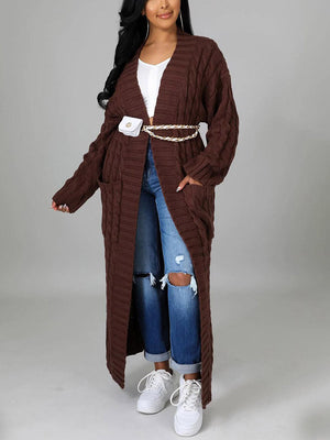 Knitted Solid Pocket Sweater Cardigans