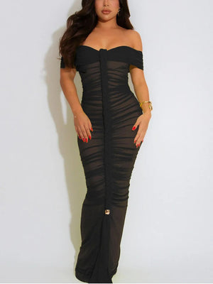 Ruched Mesh Braid Rope Maxi Dresses