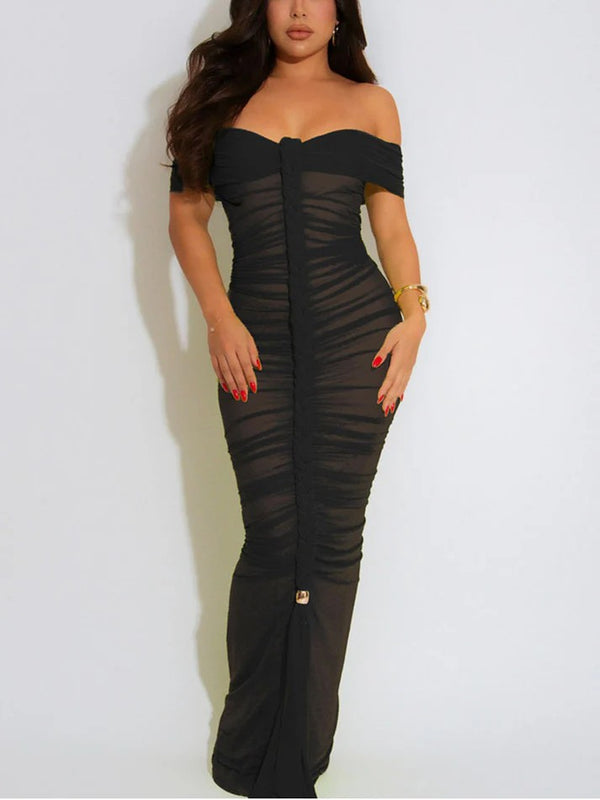 Ruched Mesh Braid Rope Maxi Dresses