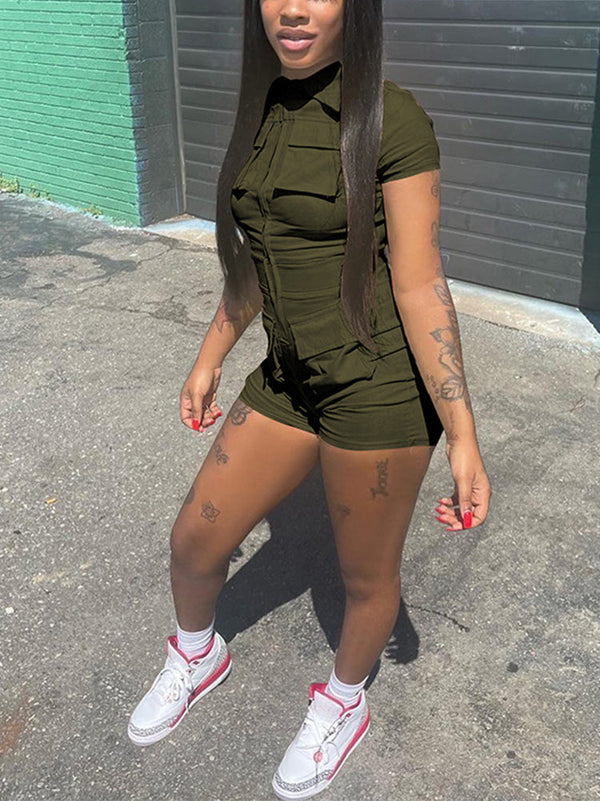 Zip Up Cargo Rompers