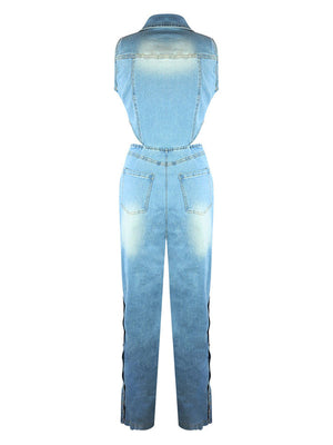 Snap It Out Wide Denim Jumpsuits