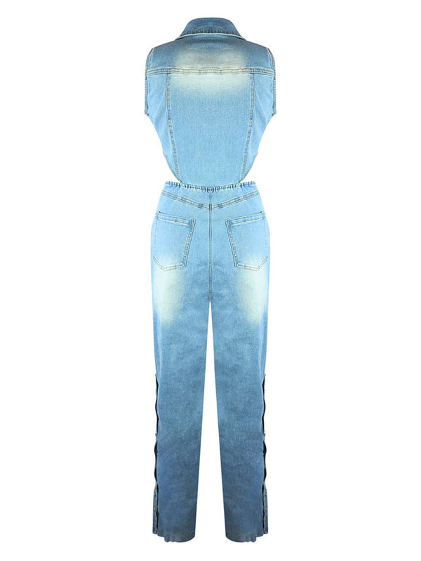 Snap It Out Wide Denim Jumpsuits