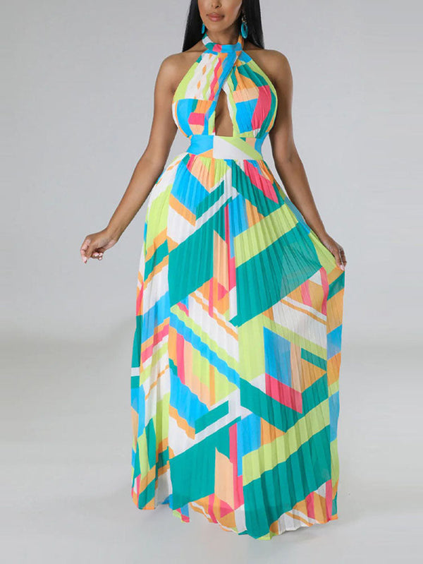 Halter Pleated Maxi Dresses