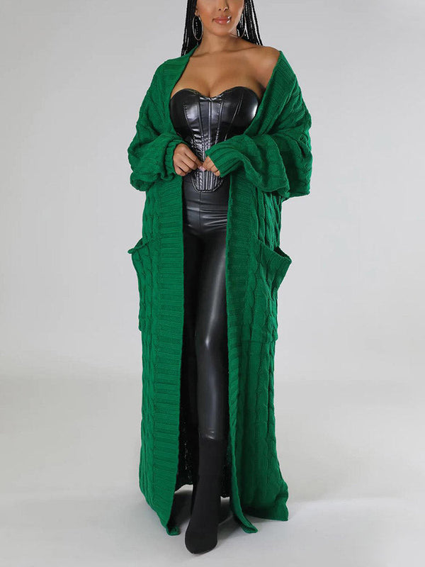 Knitted Solid Pocket Sweater Cardigans