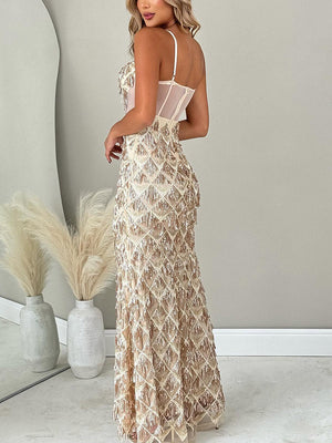 Sequin Fringed Gown Maxi Dresses