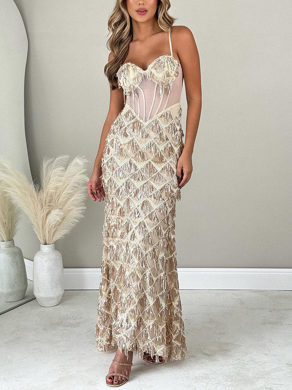 Sequin Fringed Gown Maxi Dresses