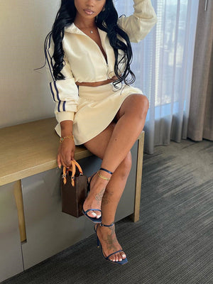 Zip Crop Top  Skirt Set