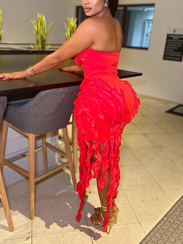 Strapless Irregular Ruffle Dresses