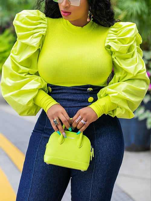 Bubble Sleeve Knit Tops