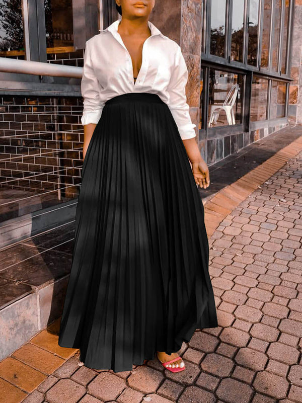 Solid Color High Waist Pleated Skirts