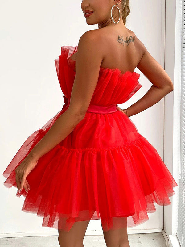 Bow Decor Layered Tulle Cocktail Dresses
