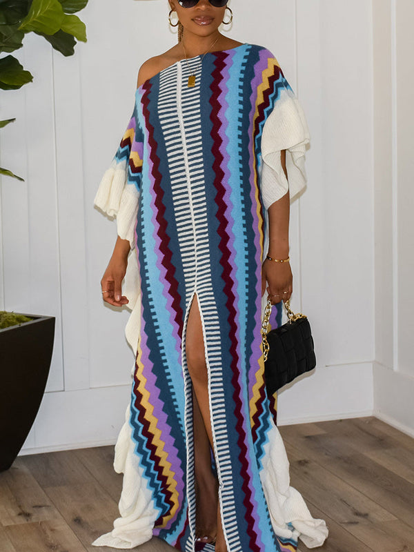 Ruffle Slit Knit Dresses