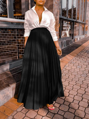 Solid Color High Waist Pleated Skirts