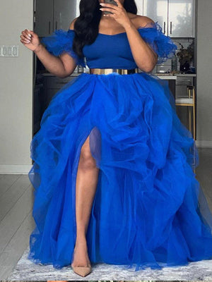 High Waisted Slit Tulle Skirts